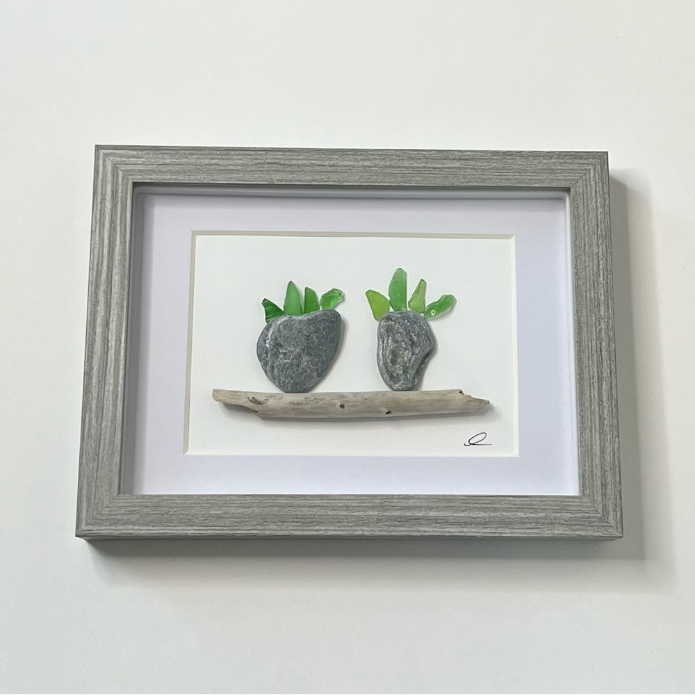 Sea Glass Plant Art Frame, Beach Glass Art, Nautical, Beach Decor, Housewarming